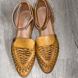 Women's Tan Woven Leather Flats